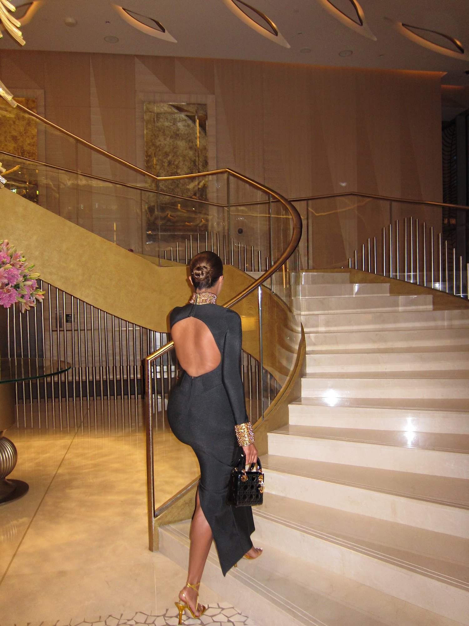 Image of BEADED BACKLESS BANDAGE DRESS (XS)