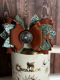 Image 1 of Western Themed Snake Skin Tumbler Straw Topper Bow