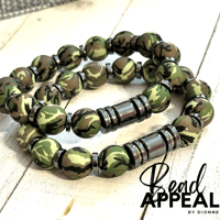 Image 2 of Army Fatigue Silicone Bead Bracelet w/Gold & Gunmetal Hematite