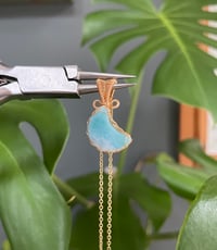 Image 1 of Gold Dainty Larimar Moon Crystal Necklace