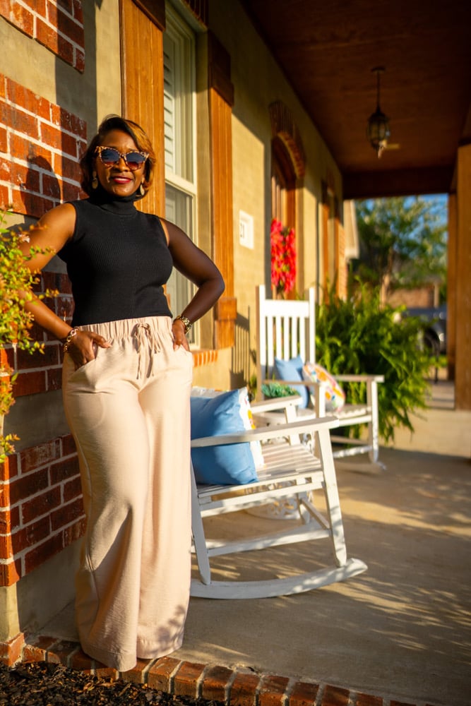 Image of Wide Leg Pants w/Drawstring & Pockets-Tan