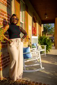 Image 1 of Wide Leg Pants w/Drawstring & Pockets-Tan