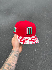 Image 1 of  RED WHITE CAMO BRIM MEXICO CUSTOM FITTED CAP