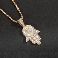 Image 1 of Baguette Hamsa Diamond Inspired Necklace 