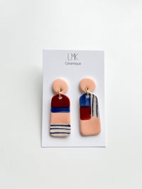 Paire de boucles d'oreilles céramique SIMPIA pêche / bleu / tabac foncé 