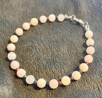 Image 3 of Morganite with faceted ruby and sapphire spacers - Size 7.5