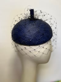 Image 3 of Navy straw beret w veiling