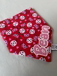 Image 3 of Personalised Red Ladybird Valentine Dog Bandana - Handmade 100% Cotton