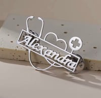 Image 1 of Custom Name Stethoscope brooch for Doctor or Nurse 