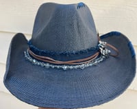 Image 1 of Dark Blue Cowboy Hat Leather, Bead & Silver Pendant Band 