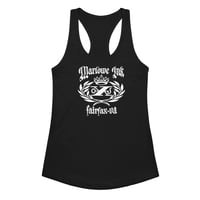 Image 1 of Marlowe Ink Women’s fitted racerback tank top White Lettering on Black Fabric