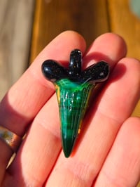 Image 1 of Crushed opal & illuminati over exp green glass shark tooth pendant 