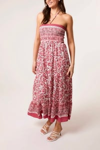 Image 6 of FLORAL PRINT SHIRRED BUST BANDEAU DRESS
