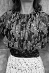 BLACK AND BROWN FLORAL TULLE BLOUSE