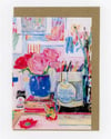 'Roses In My Studio' Greetings Card