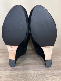 Image 5 of House Of Harlow black suede gold buckle wedge booties