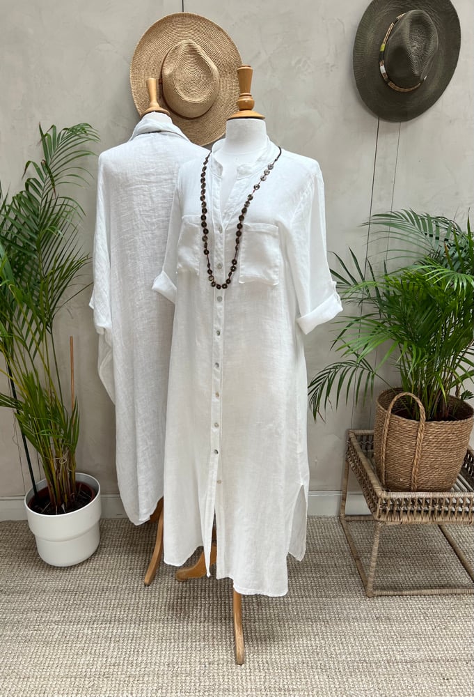 Image of Robe chemisier en Lin Aïsha blanche