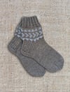 Grandma's Knitted Wool Socks - Gray with blue