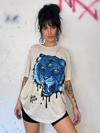 Image 3 of “BLUE TIGER” HAND PAINTED T-SHIRT LARGE