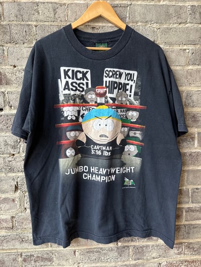 Image of 1998 VINTAGE SOUTH PARK “CARTMAN 3:16” WRESTLING SPOOF TEE, SIZE: XL