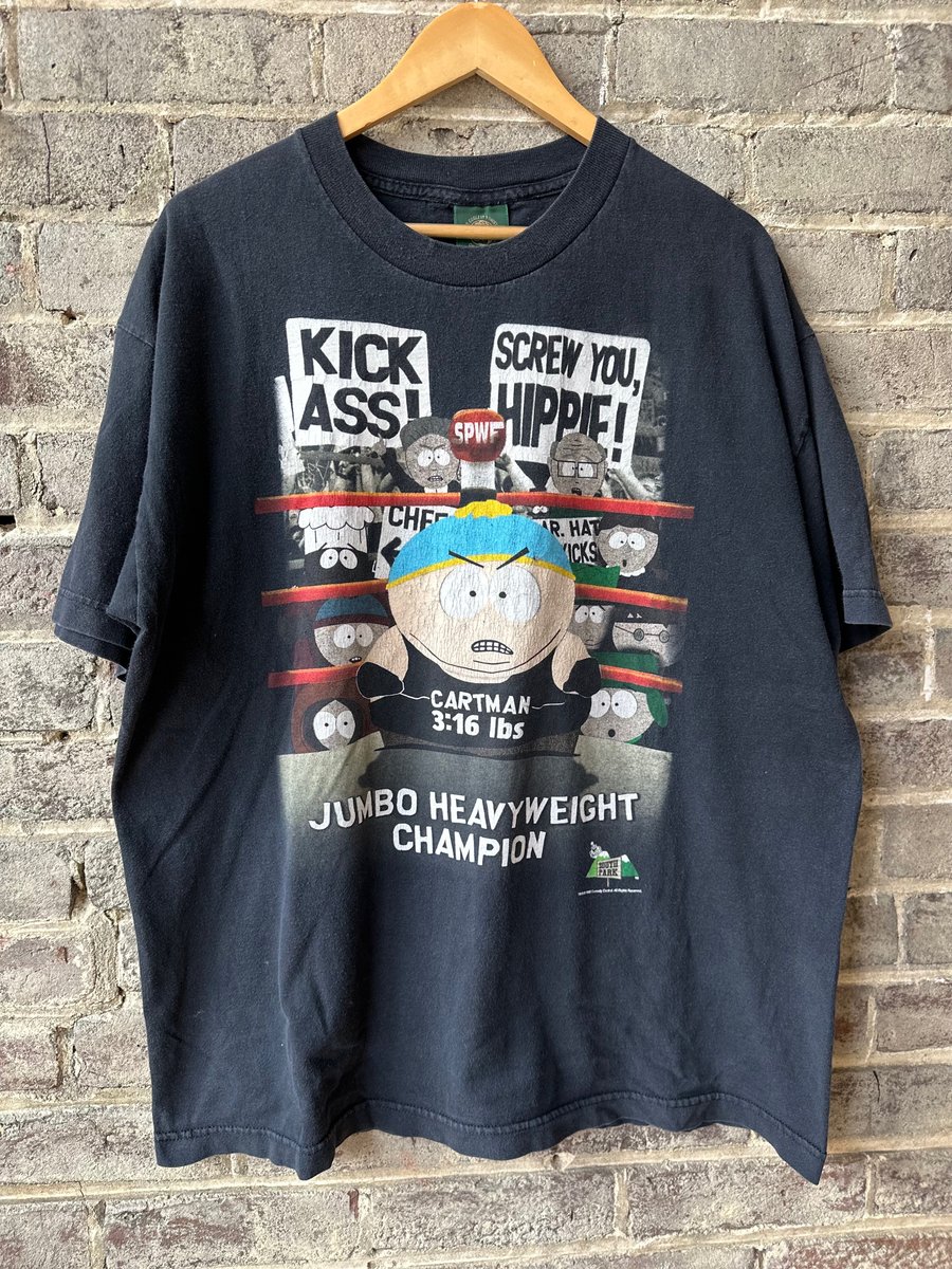 Image of 1998 VINTAGE SOUTH PARK “CARTMAN 3:16” WRESTLING SPOOF TEE, SIZE: XL