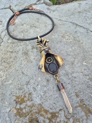 Bullet casings, pebbles and crystal necklace 
