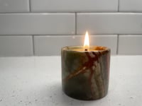 Image 1 of Green Onyx Cylinder Tea Light Candle Holder + 2 Pure Beeswax Tea Light Candles