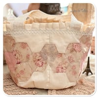 Image 9 of handmade hexigon bucket bag trimmed with vintage french lace