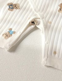 Image 3 of Ribbed Teddy Bear Wrap Around Sleepsuit