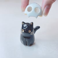 Image 4 of Black cat with skull mask ceramic figurine #2