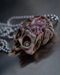 Image 4 of Brain Worms Skull pendant, stainless chain , glow in the dark eye, OOAK one of a kind