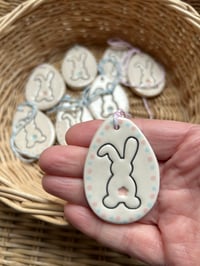 Image 4 of Handmade Ceramic Floppy Ear Bunny Polka Dot Egg Shaped Decoration