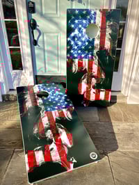Image 2 of Brackish Wooder Cornhole Boards - Amer. Flag - Smokey Black - MT1365