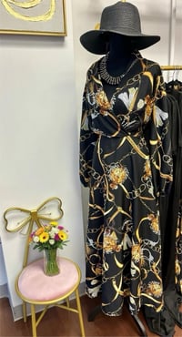 Image 1 of Long Swing Dress with Chains & Locket – Black & Gold / Beige & Gold