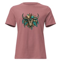 Image 5 of Women's Relaxed T-Shirt, Turquoise & Brown Skull Tee, Western
