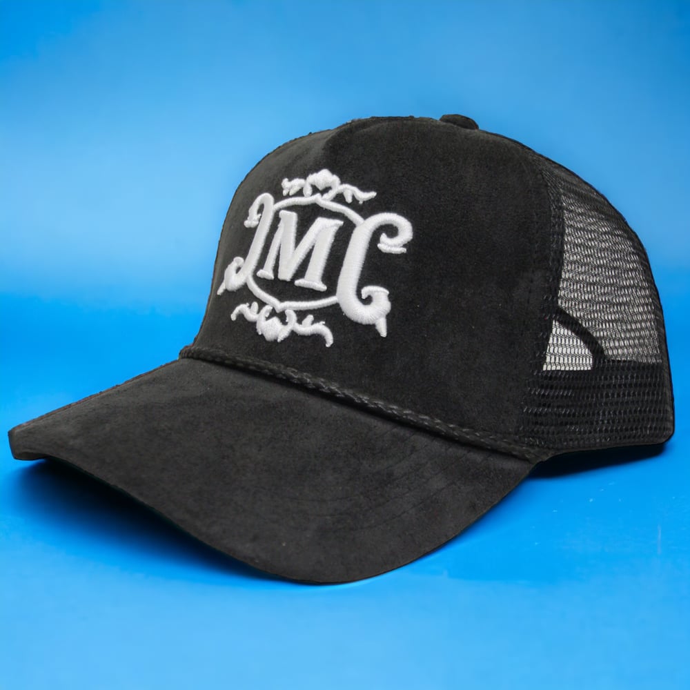 M-LUXURY SUEDE TRUCKER HAT// WHITE EMBROIDERY 