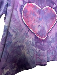 Image 6 of ♻️ UPCYCLED XXL Tall Ladies Heart Tee in Pinkish Purple Ice Dye