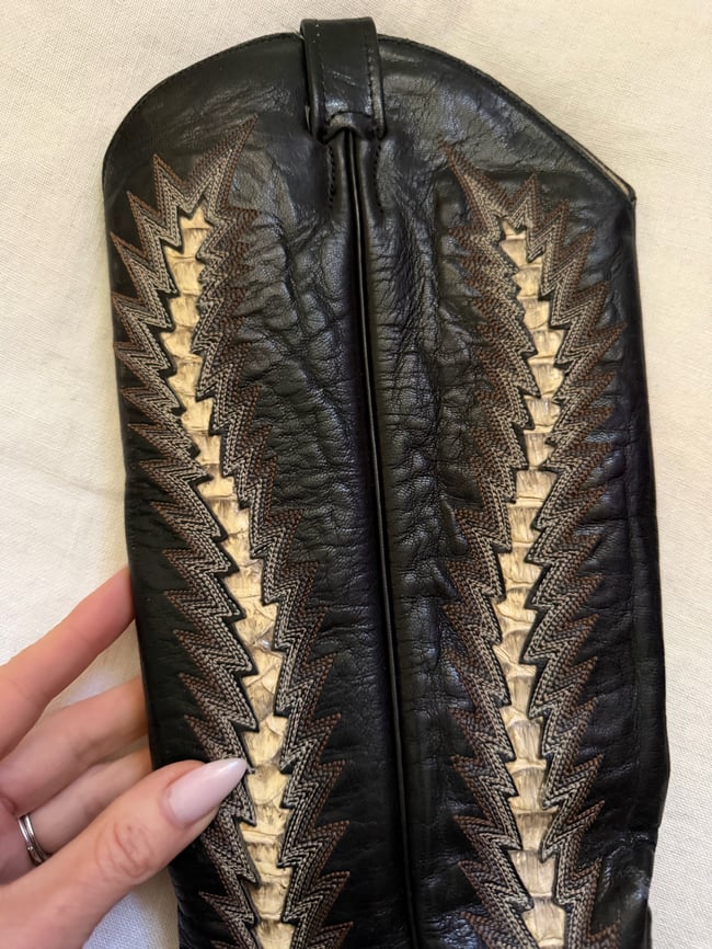 vintage knee high black leather and snakeskin cowboy boots