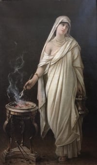 Image 4 of Magnifique médaillon en bronze massif de l’allégorie de l’hiver, prêtresse, XIXème siècle