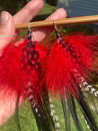 Image 5 of Feather Earrings, Festival Earrings, Colorful Dangle Earrings, Feather Drop Earrings Red Black White