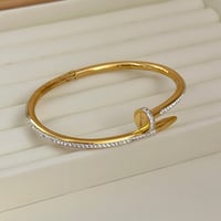 Image 5 of Gold Nail Bracelet with white and stones 19cm