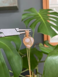 Image 2 of Gold Peachy Flower Agate Heart Crystal Necklace