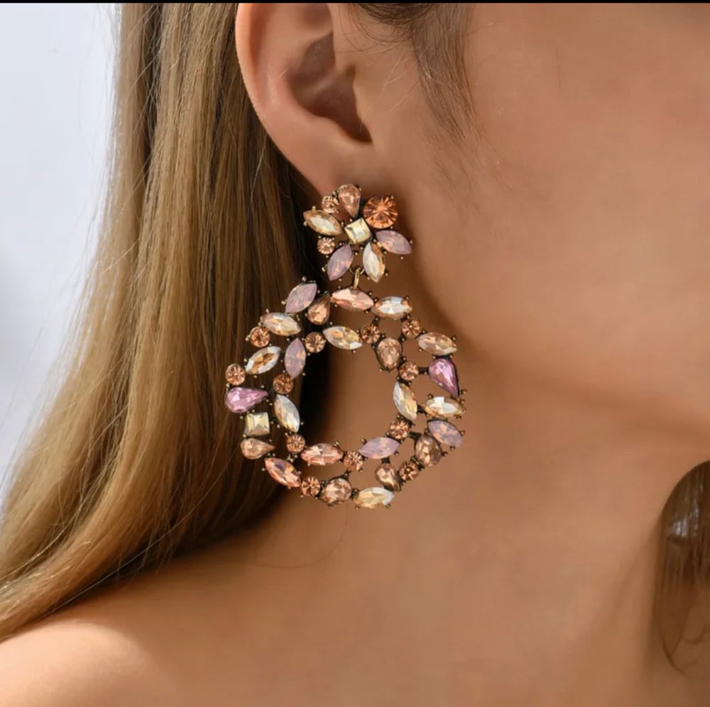 Image of Elgant Round Plating Inlay Rhinestone Drop Earrings