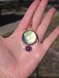 Image 3 of Electroformed labradorite and amethyst moonphase necklace 10