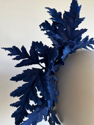 Image of Bright blue flocked leaves headpiece
