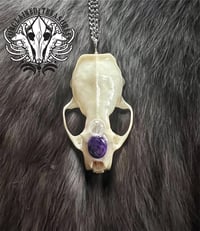 Image 1 of Mink Skull Pendant Necklace with Moonstone & Howlite adornments