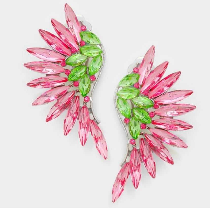 Image of Pink & Green Wing Earrings 