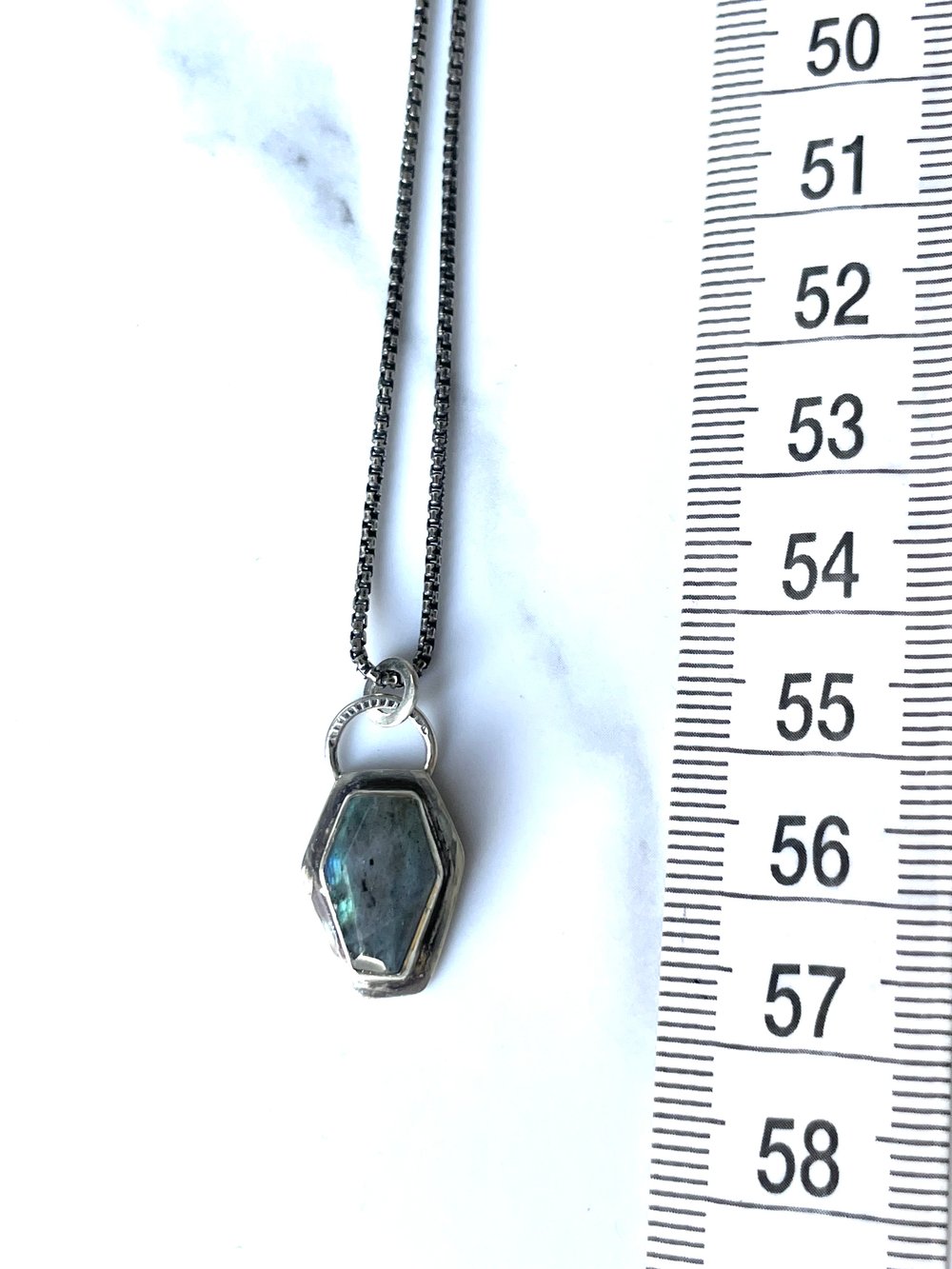 Handmade Sterling Silver Labradorite Coffin Pendant 925