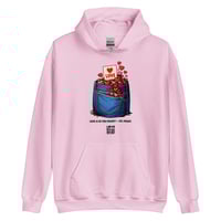 Image 1 of LOVEDCGOGO "LOVE IS IN THE POCKET" Go-Go Valentines Edition Unisex Hoodie (see color options)