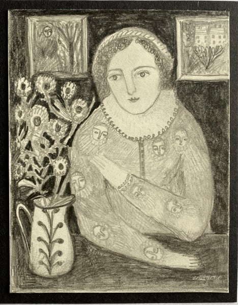 Image of Woman at a table with flowers 